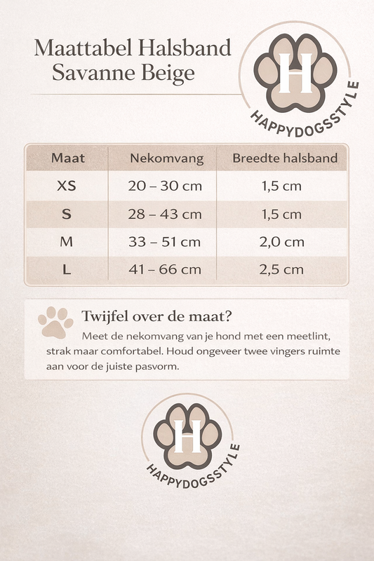 Savanne Beige halsbandset, extra productfoto 2 - Happy Dogs Style