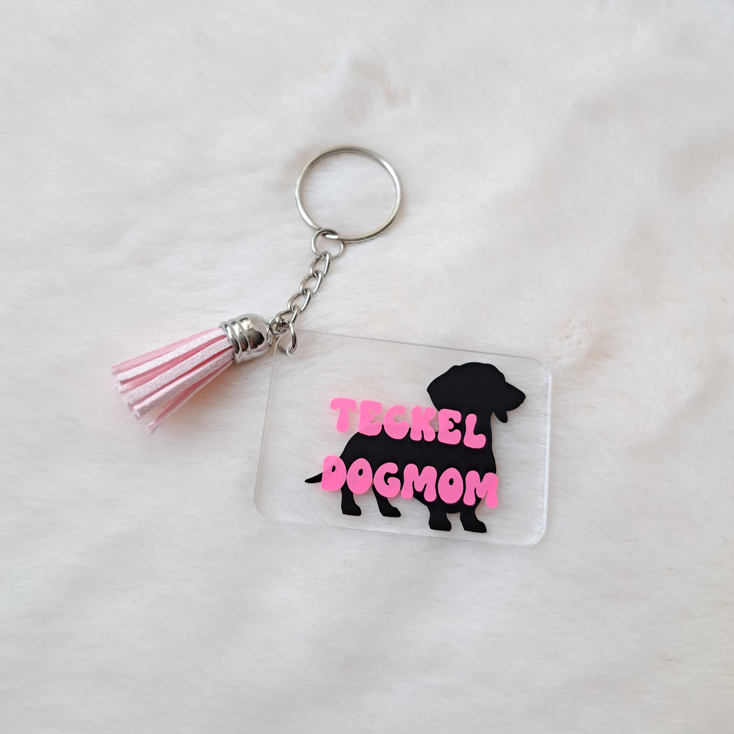 Teckel dogmom roze sleutelhanger