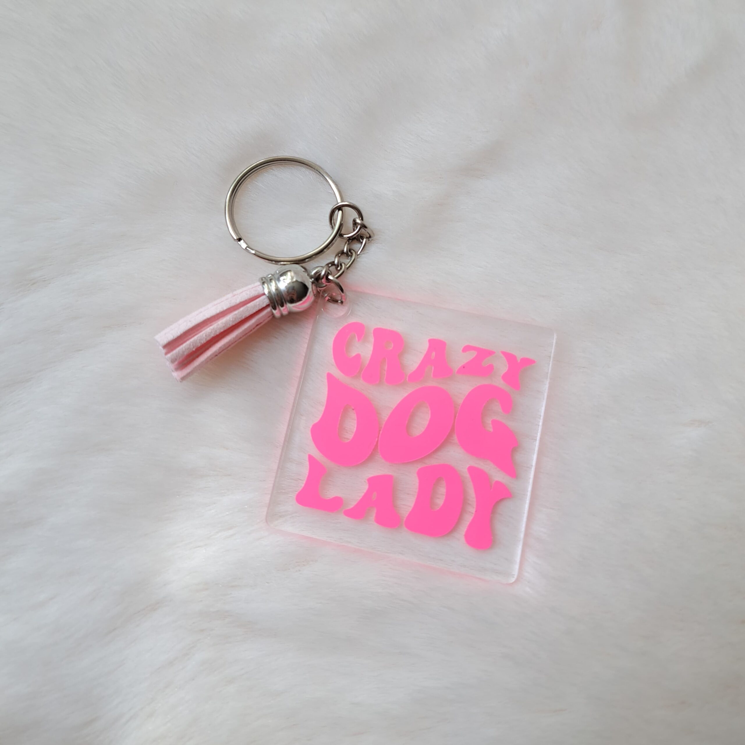 Crazy dog lady roze sleutelhanger