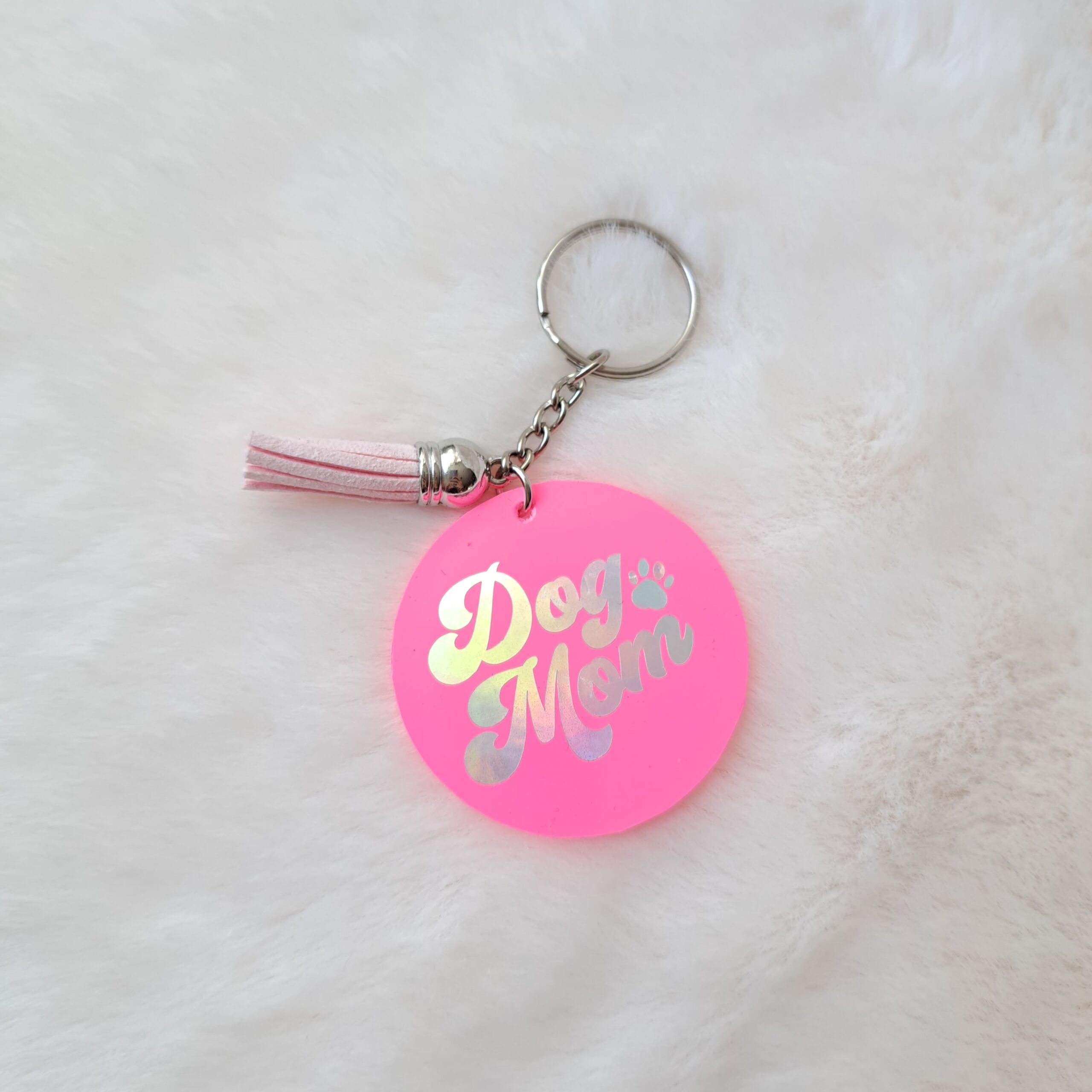 Dog mom roze sleutelhanger