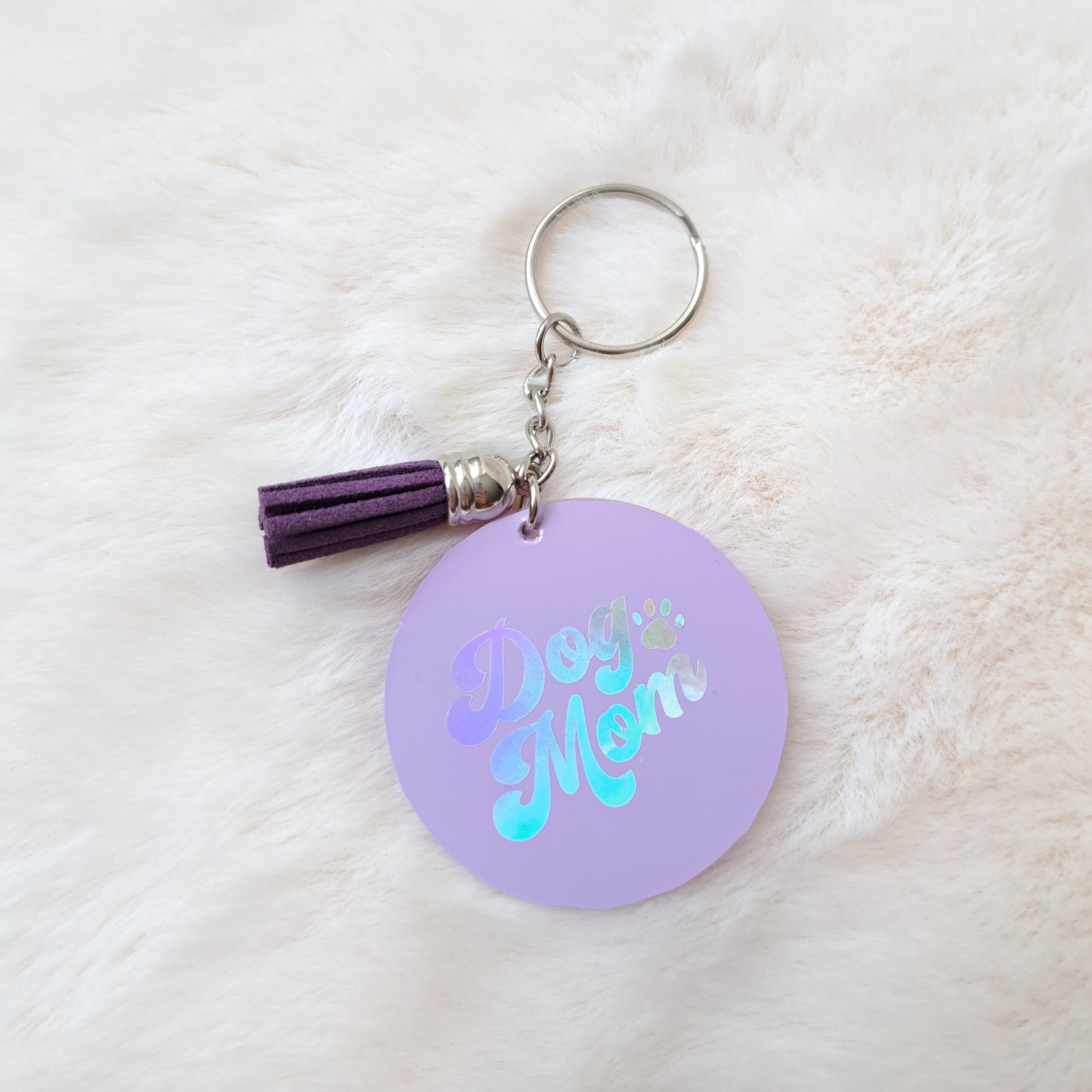 Dog mom lichtpaars sleutelhanger