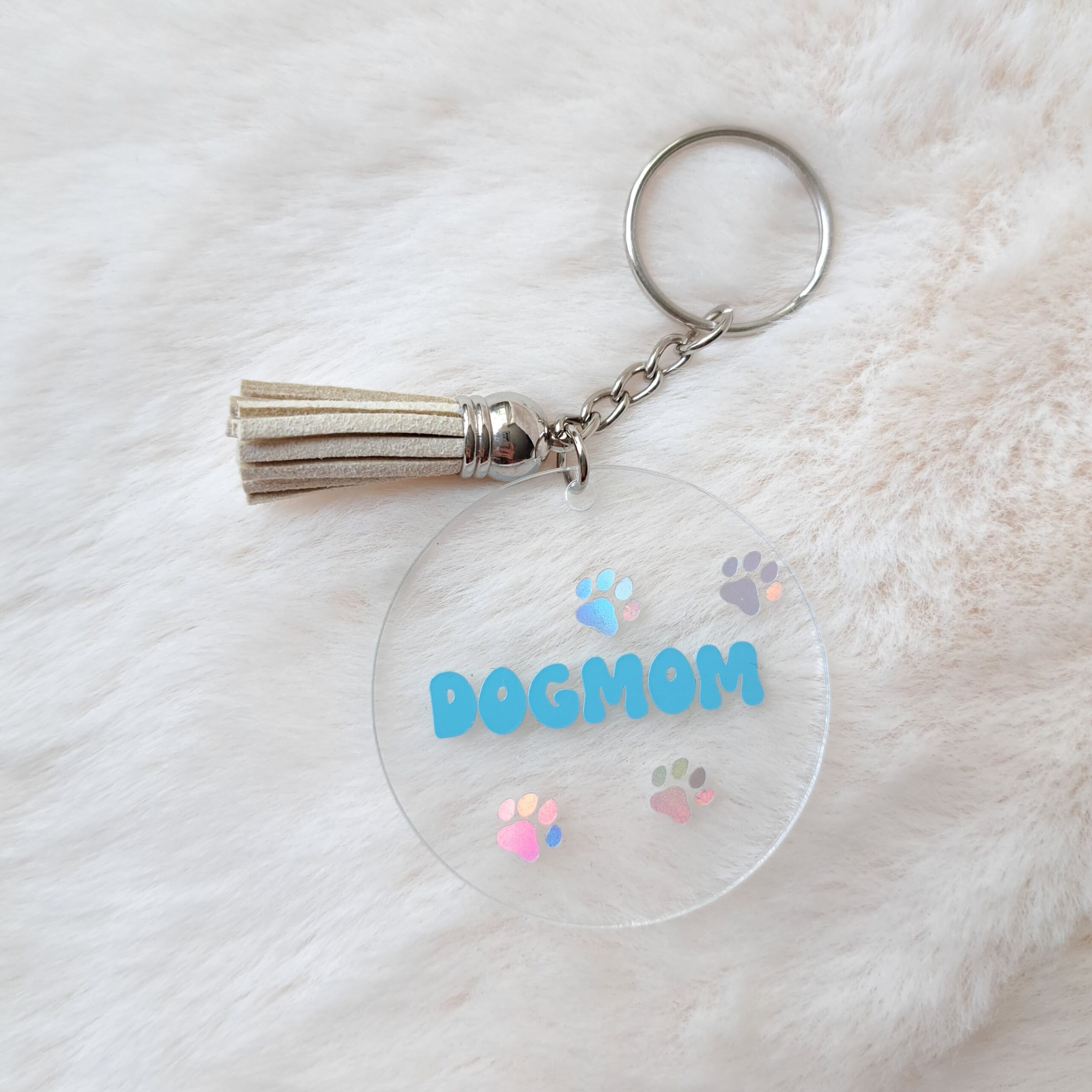 Dog mom pootjes blauw sleutelhanger